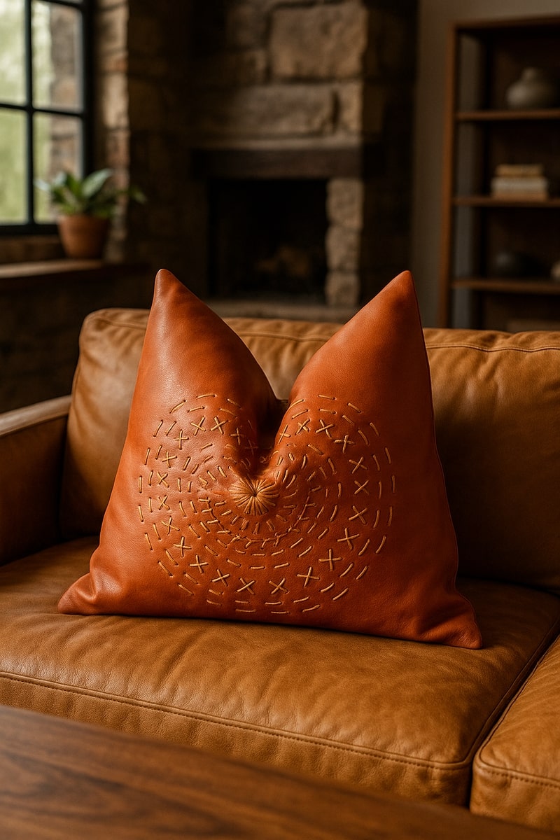 Artisanal Comfort Leather Cushion Cover