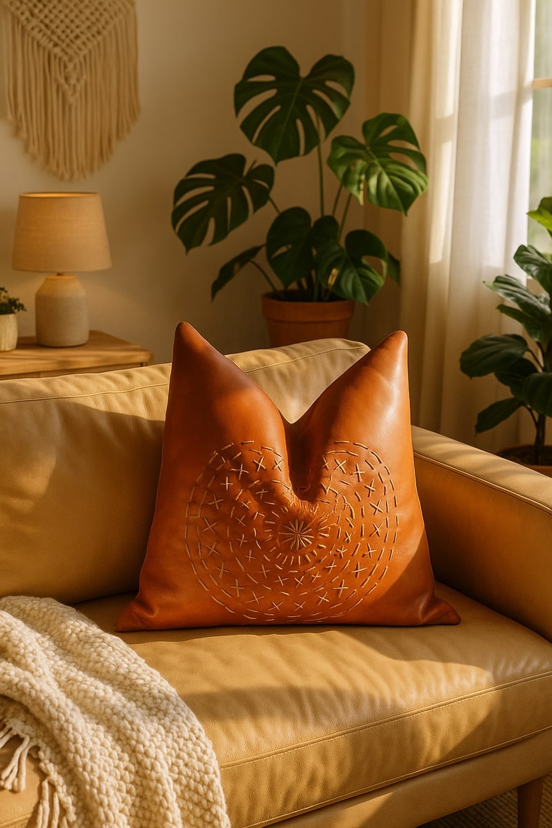 Artisanal Comfort Leather Cushion Cover
