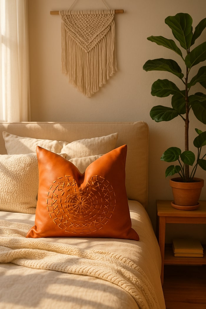 Artisanal Comfort Leather Cushion Cover