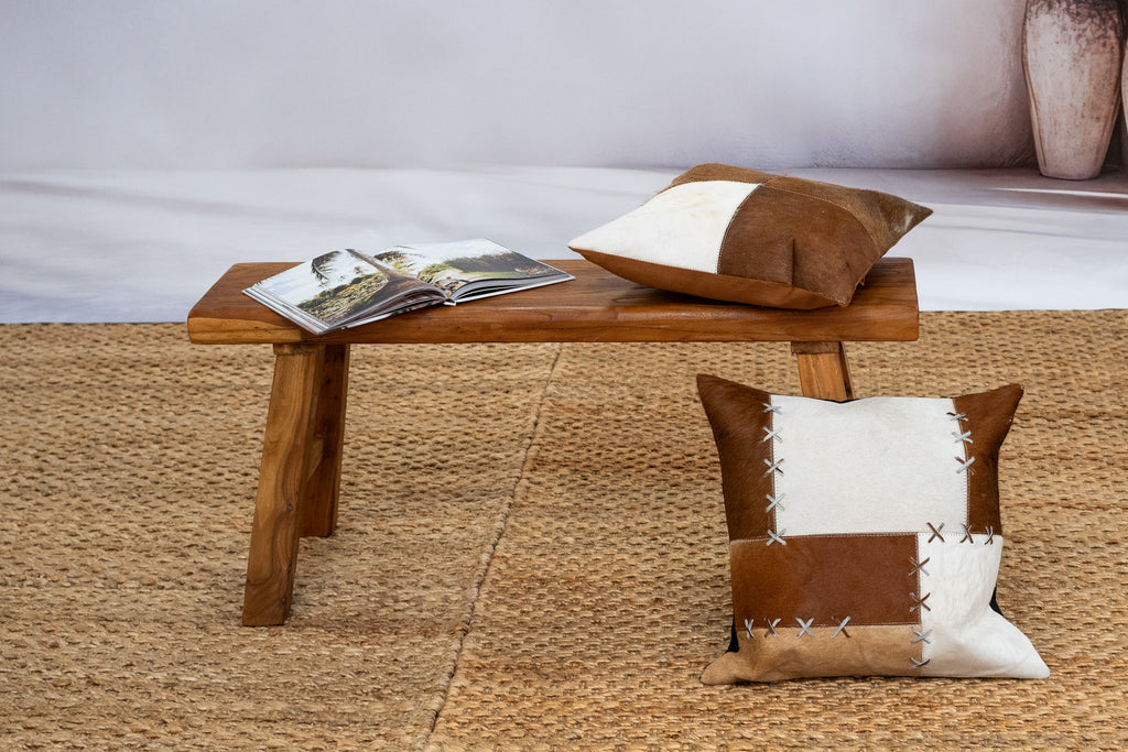 Handmade Patchwork Cowhide Leather Cushion Cover - Rustic Luxe Decor (45x45cm)