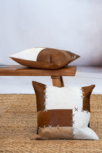Handmade Patchwork Cowhide Leather Cushion Cover - Rustic Luxe Decor (45x45cm)