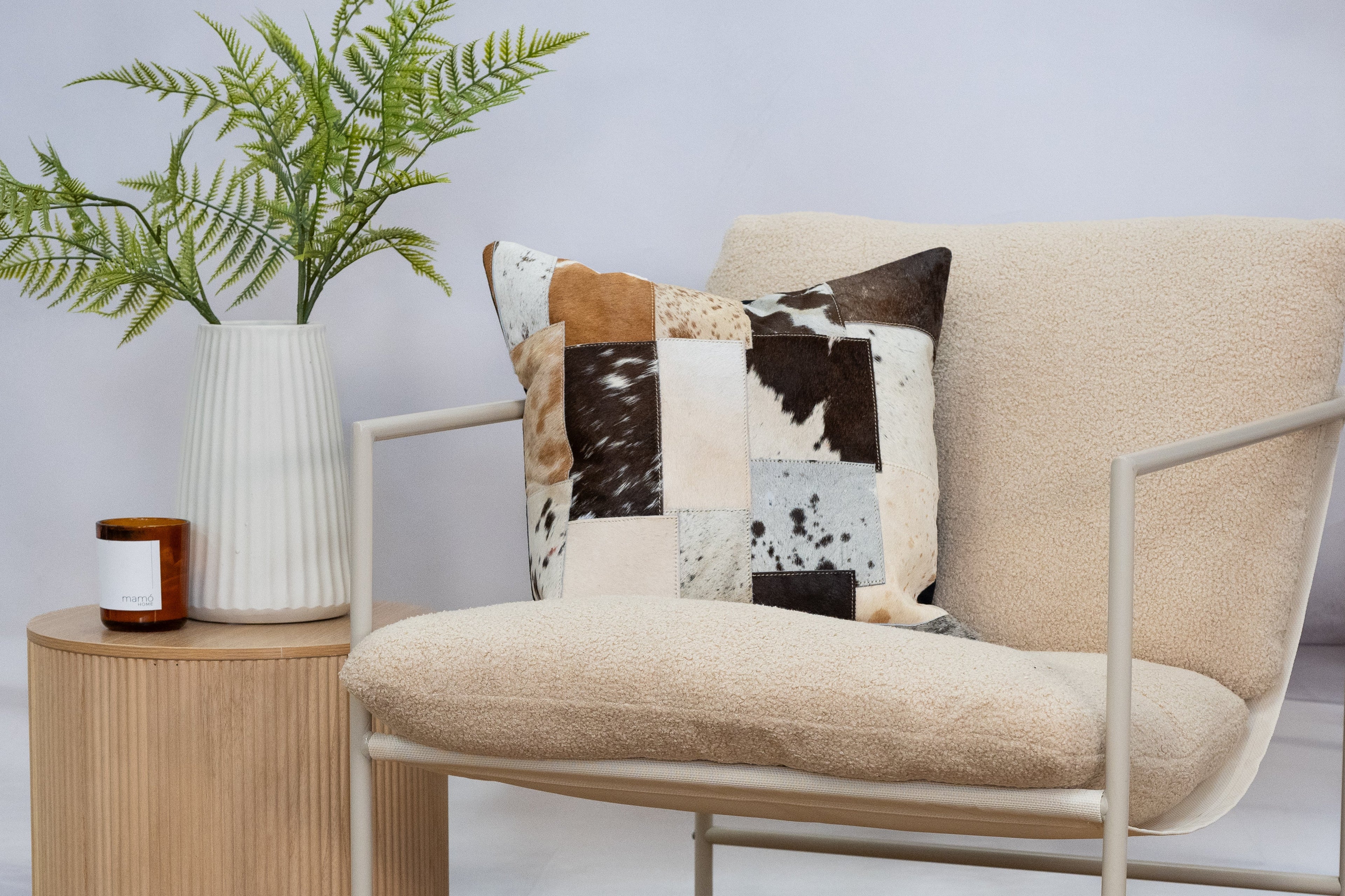 Patchwork Cowhide Leather Cushion Cover - Natural Hide, Handmade 45x45cm