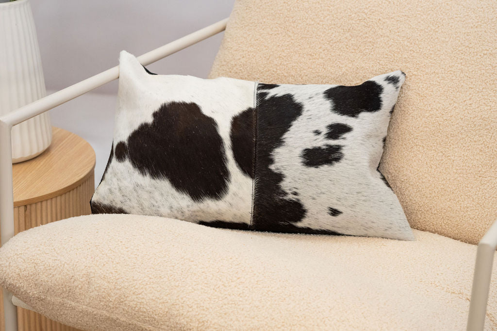 Luxury Black & White Cowhide Cushion - Rectangle Pillow Cover (Handcrafted)