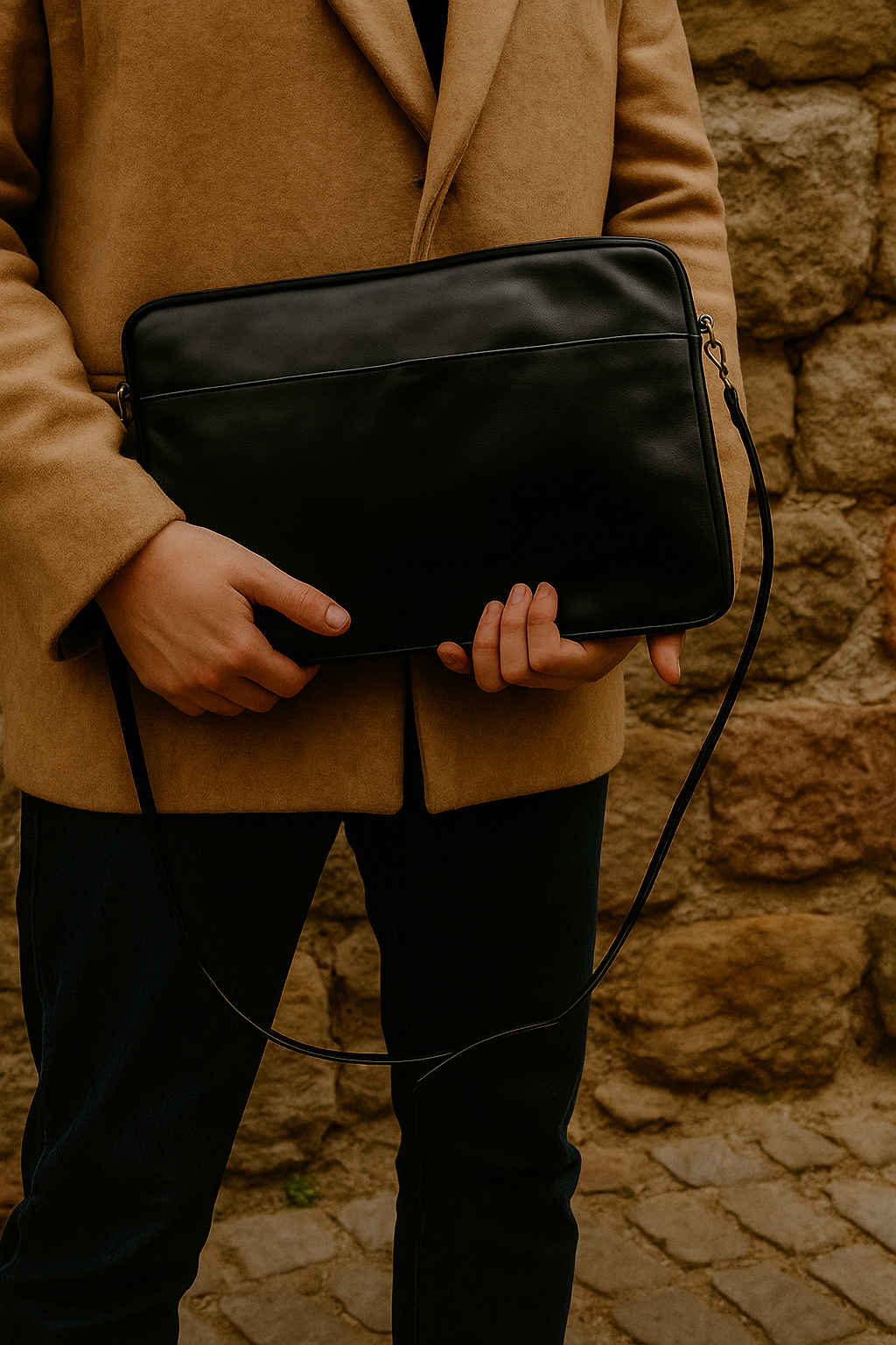 Midnight Black Leather Macbook Laptop Sleeve - Sleek & Smart (13-15")