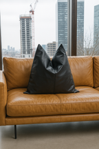 Midnight Luxe Leather & Cotton Cushion Cover - 60x60cm | Jet Black Statement