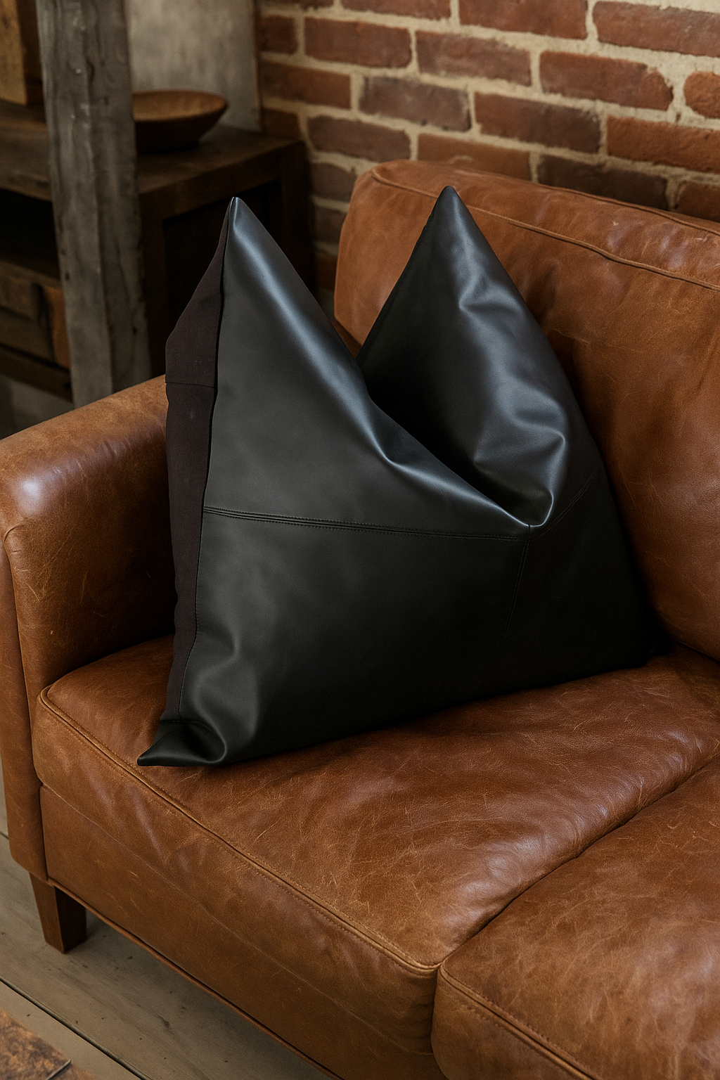 Midnight Luxe Leather & Cotton Cushion Cover - 60x60cm | Jet Black Statement