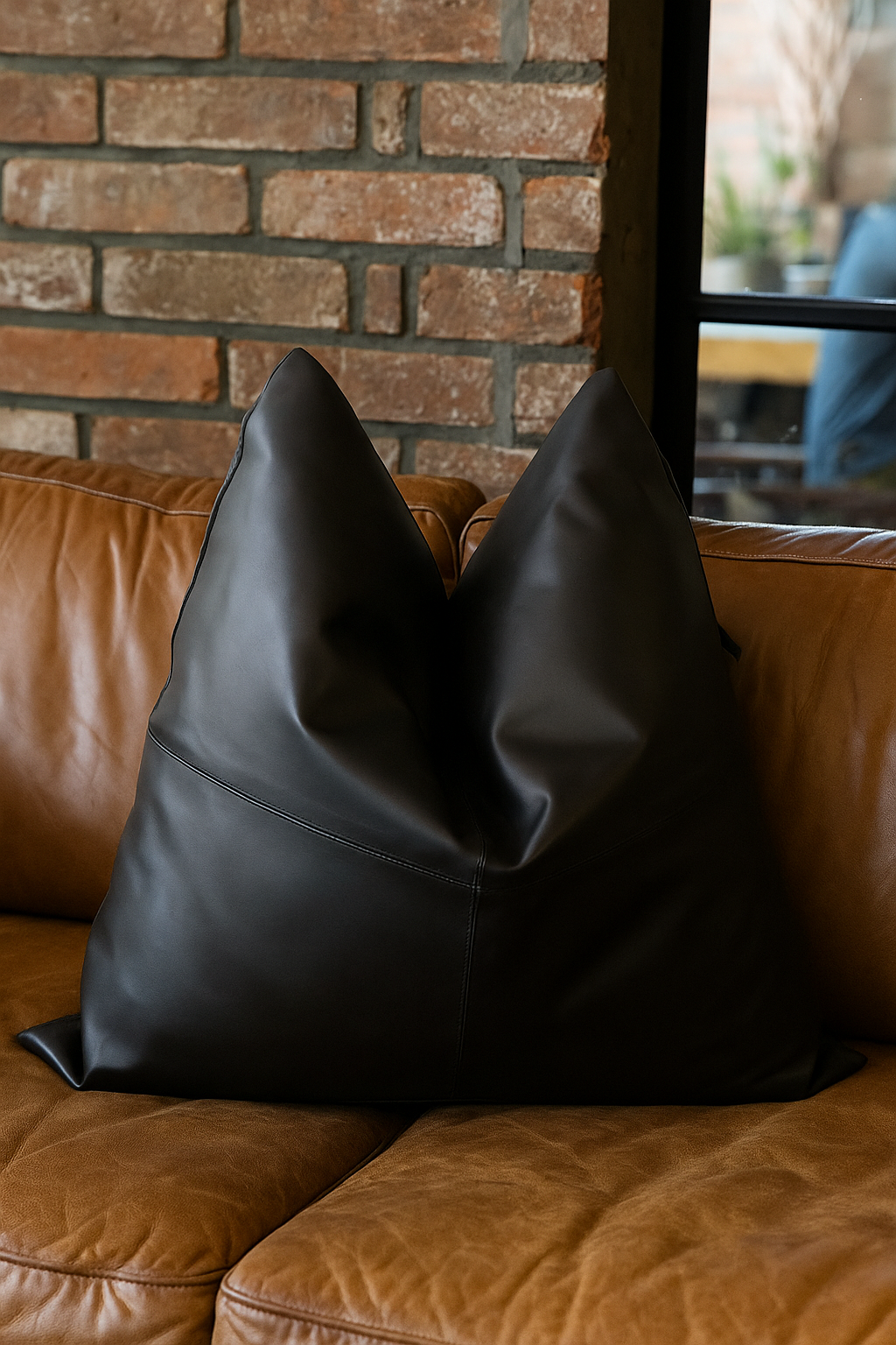 Genuine Vintage Black Leather Cushion