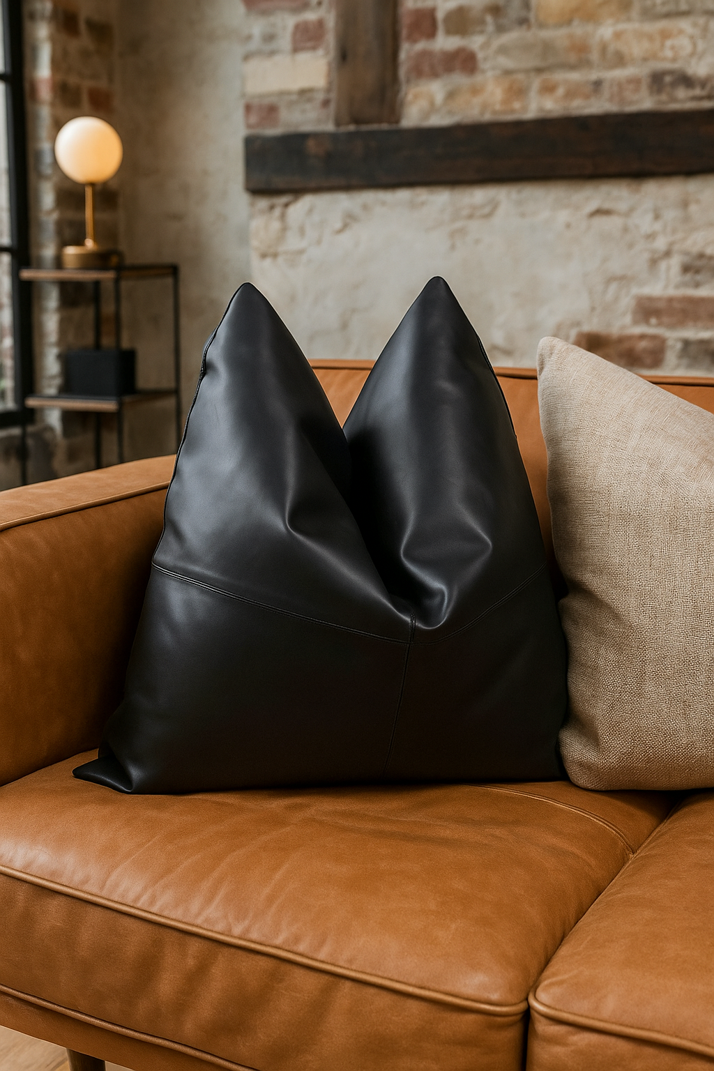 Midnight Luxe Leather & Cotton Cushion Cover - 60x60cm | Jet Black Statement