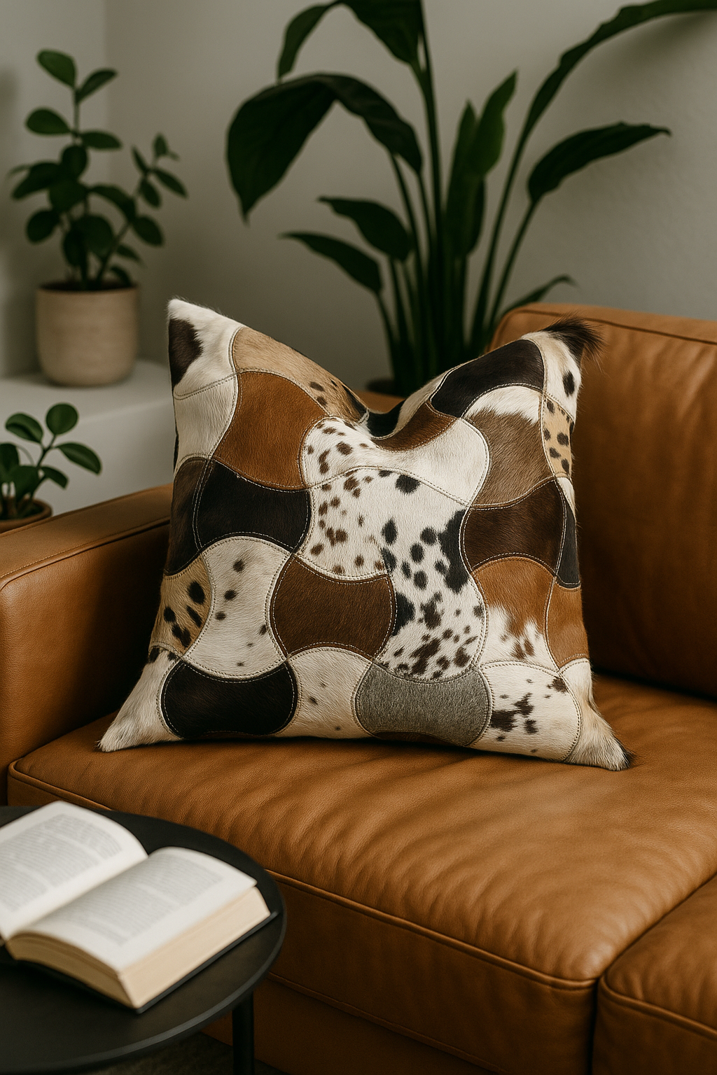 Cowhide Patchwork Leather Cushion Pillow Covers - Premium Handcrafted