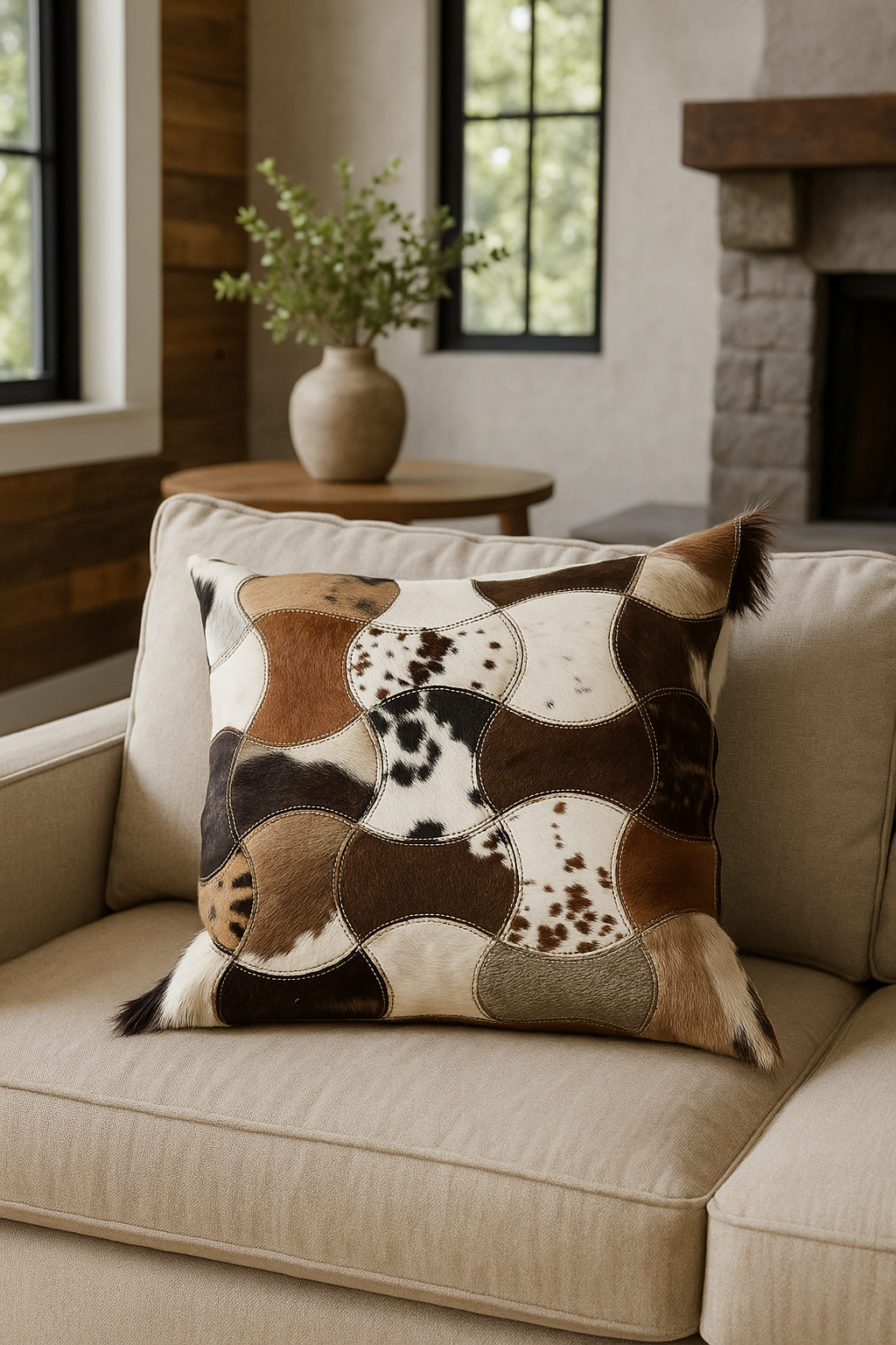 Cowhide Patchwork Leather Cushion Pillow Covers - Premium Handcrafted