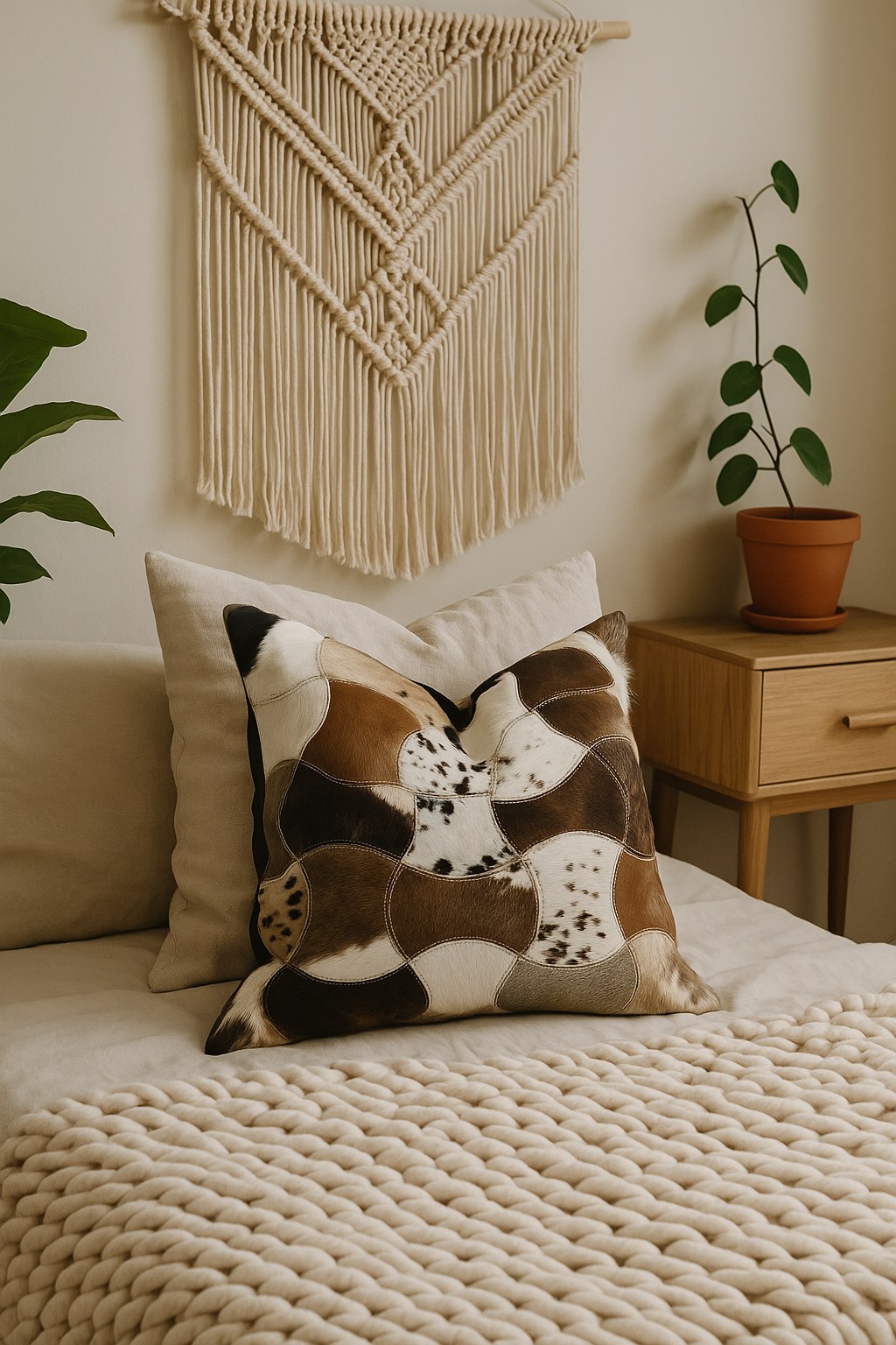 Cowhide Patchwork Leather Cushion Pillow Covers - Premium Handcrafted