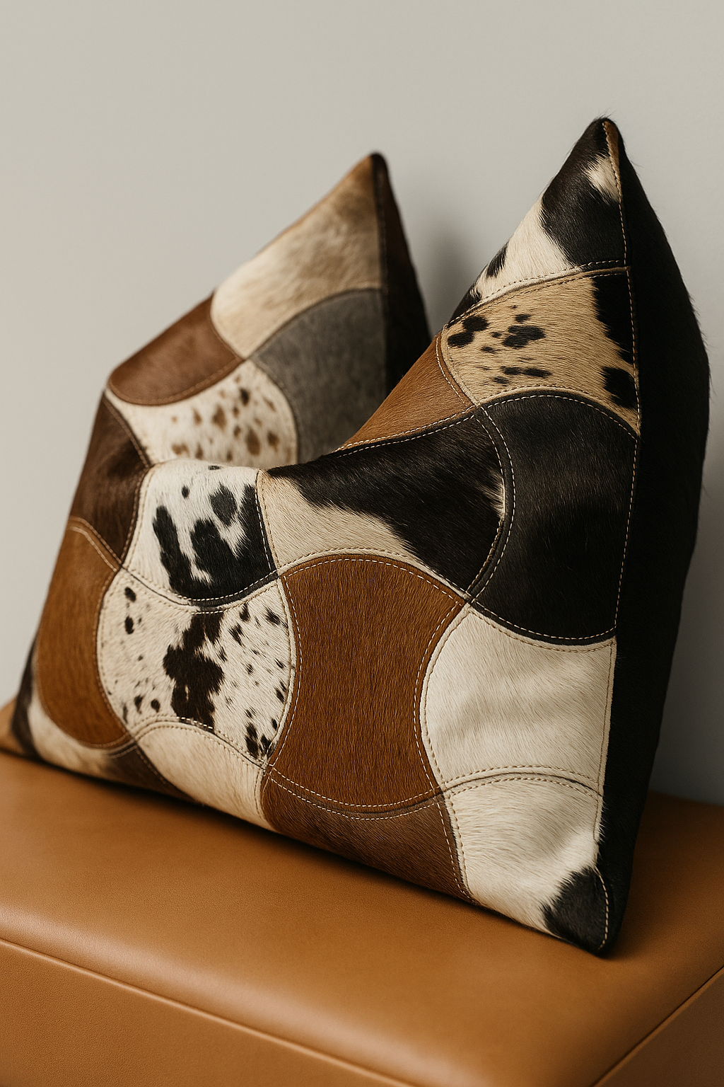 Cowhide Patchwork Leather Cushion Pillow Covers - Premium Handcrafted