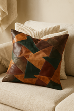 Modern Rustic Leather Patchwork Cushion - Earth Tones | Decor Accent