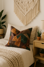 Modern Rustic Leather Patchwork Cushion - Earth Tones | Decor Accent