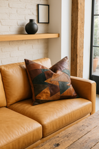 Modern Rustic Leather Patchwork Cushion - Earth Tones | Decor Accent