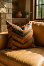 Chevron Patch Leather Cushion | 100% Genuine Leather | 45x45cm