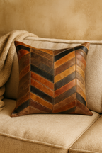 Chevron Patch Leather Cushion | 100% Genuine Leather | 45x45cm