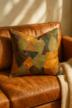 Patchwork Leather Cushion Cover - Rustic Earth Tones | 60x60cms