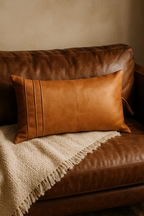 Tan Leather Lumbar Cushion - Artisan Boho Style | Leatherly