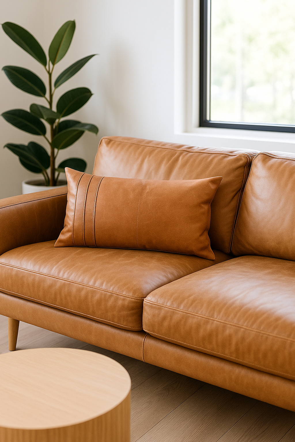 Tan Leather Lumbar Cushion - Artisan Boho Style | Leatherly