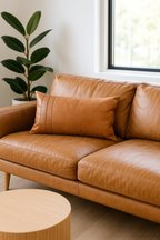 Tan Leather Lumbar Cushion - Artisan Boho Style | Leatherly