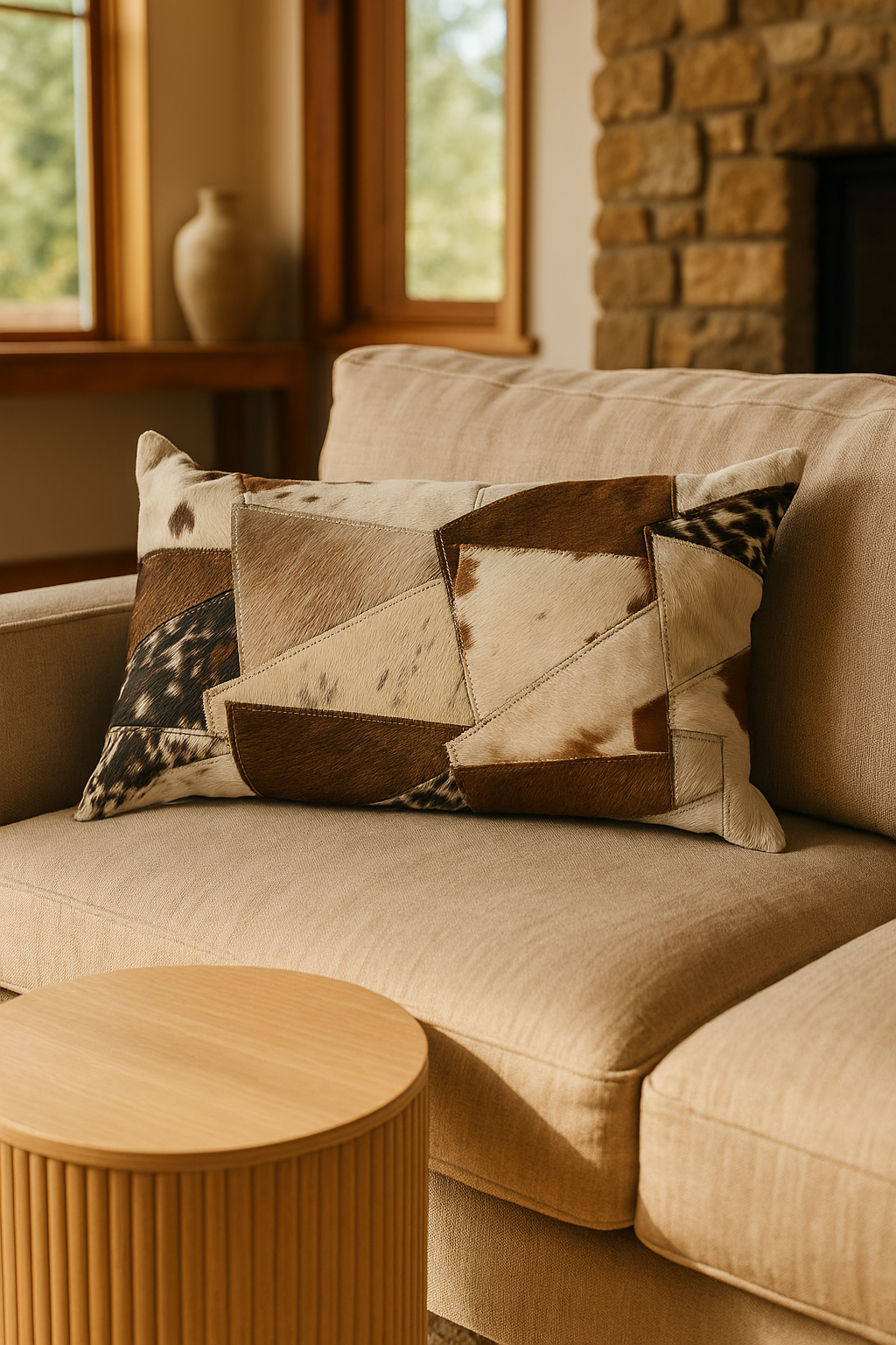 Lumbar Patchwork Cowhide Leather Cushion - Rustic Luxe by Leatherly