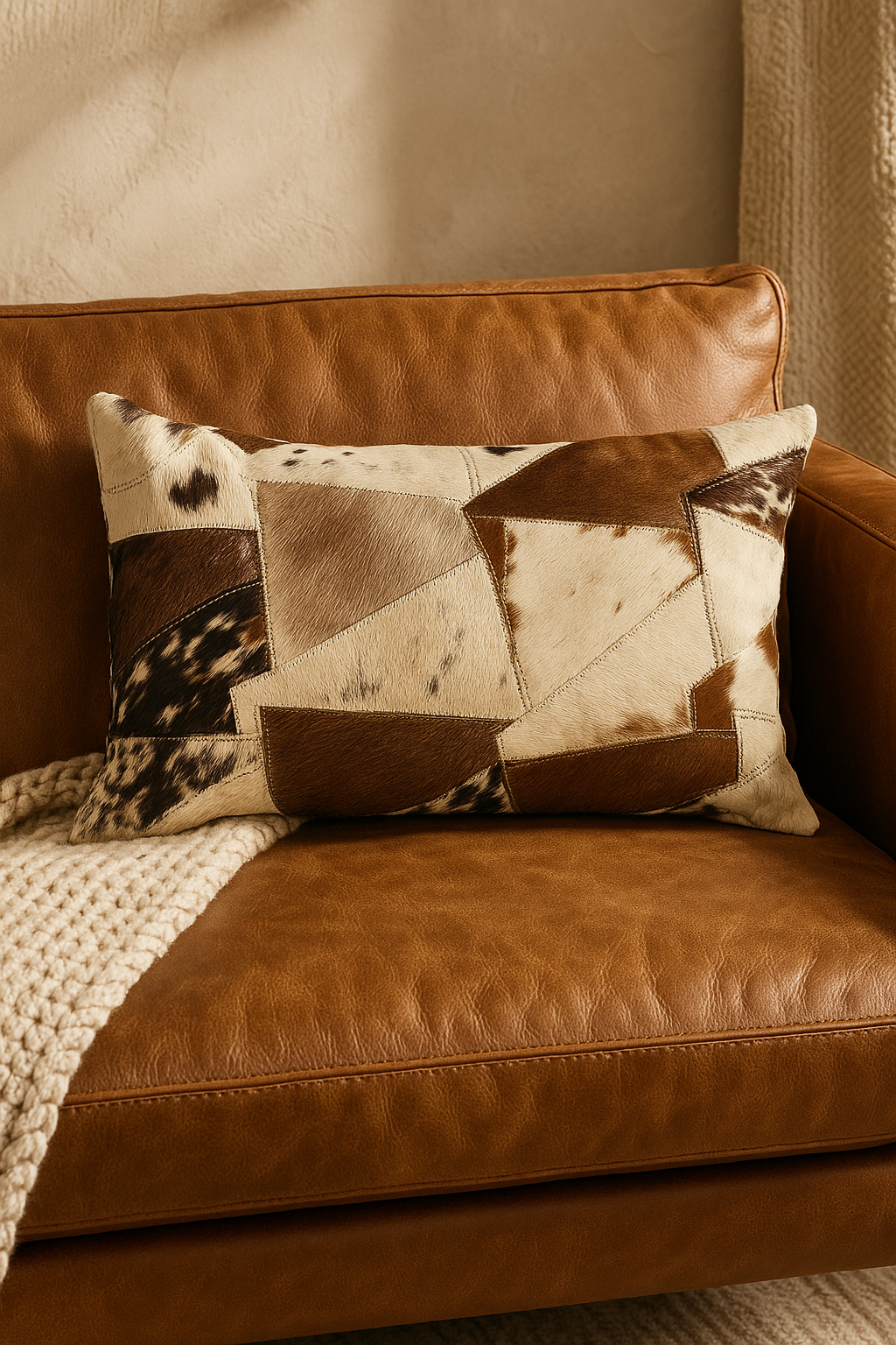 Lumbar Patchwork Cowhide Leather Cushion - Rustic Luxe by Leatherly