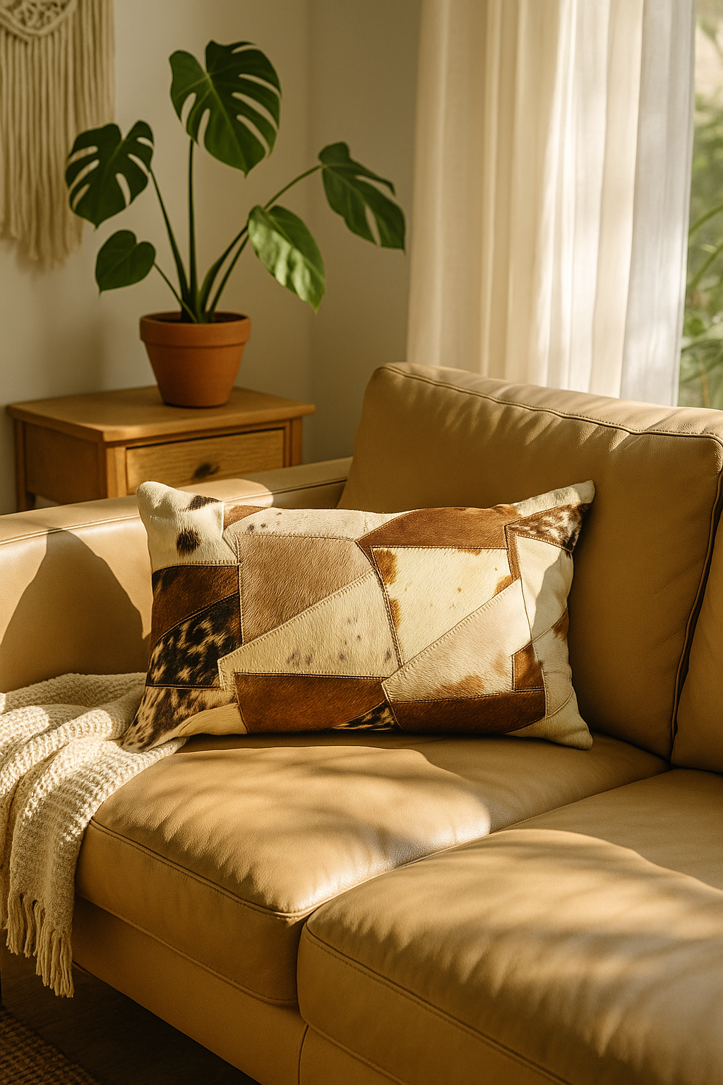 Lumbar Patchwork Cowhide Leather Cushion - Rustic Luxe by Leatherly