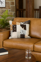 Patchwork Cowhide Leather Cushion Cover - Natural Hide, Handmade 45x45cm