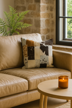 Patchwork Cowhide Leather Cushion Cover - Natural Hide, Handmade 45x45cm