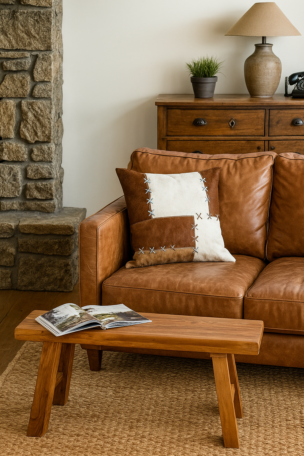 Handmade Patchwork Cowhide Leather Cushion Cover - Rustic Luxe Decor (45x45cm)