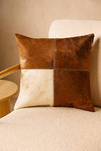 Cowhide Leather Cushion Cover - Natural Patchwork Hide Pillow (45x45cm)