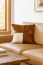 Cowhide Leather Cushion Cover - Natural Patchwork Hide Pillow (45x45cm)