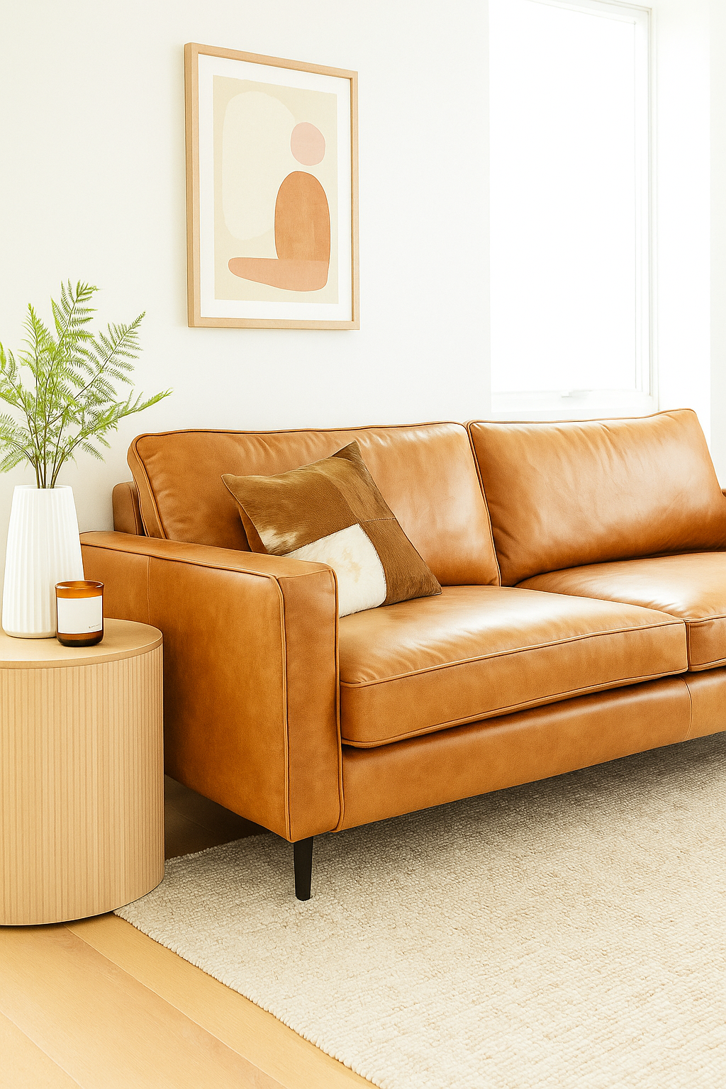 Cowhide Leather Cushion Cover - Natural Patchwork Hide Pillow (45x45cm)