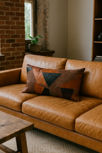 Geometric Patchwork Leather Cushion Lumbar - Rustic Modern