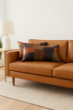 Earth-Toned Patchwork Leather Cushion Lumbar - Accent Pillow