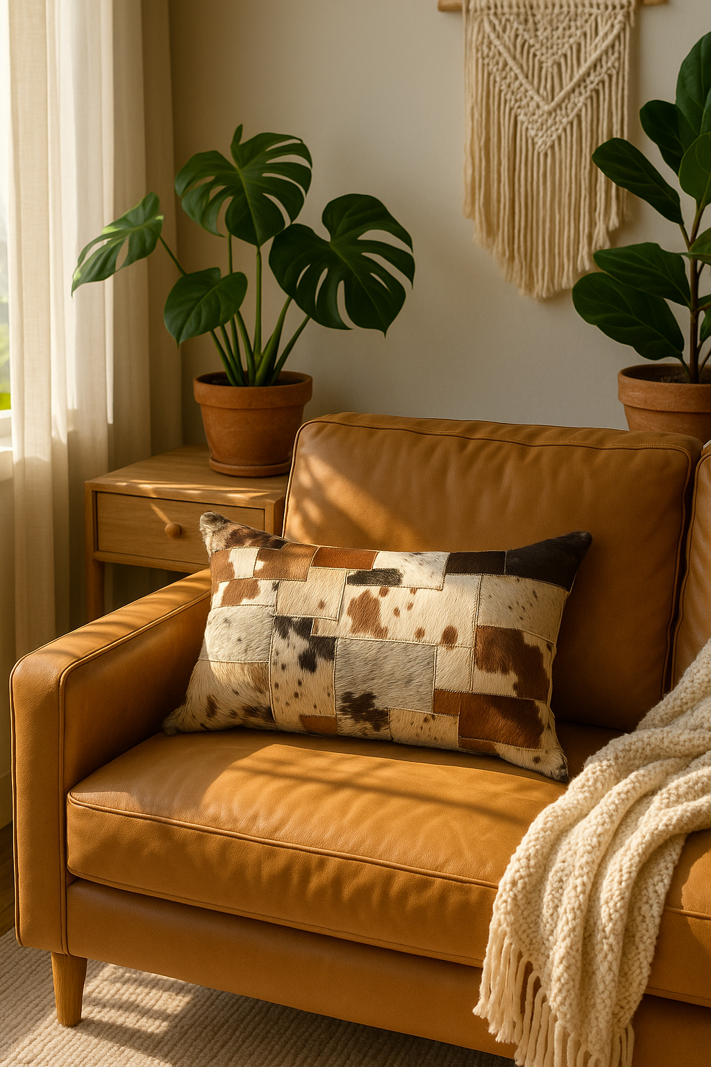Outback Patchwork Cowhide Lumbar Cushion | Leatherly