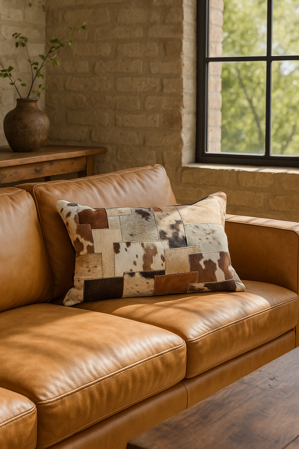 Outback Patchwork Cowhide Lumbar Cushion | Leatherly