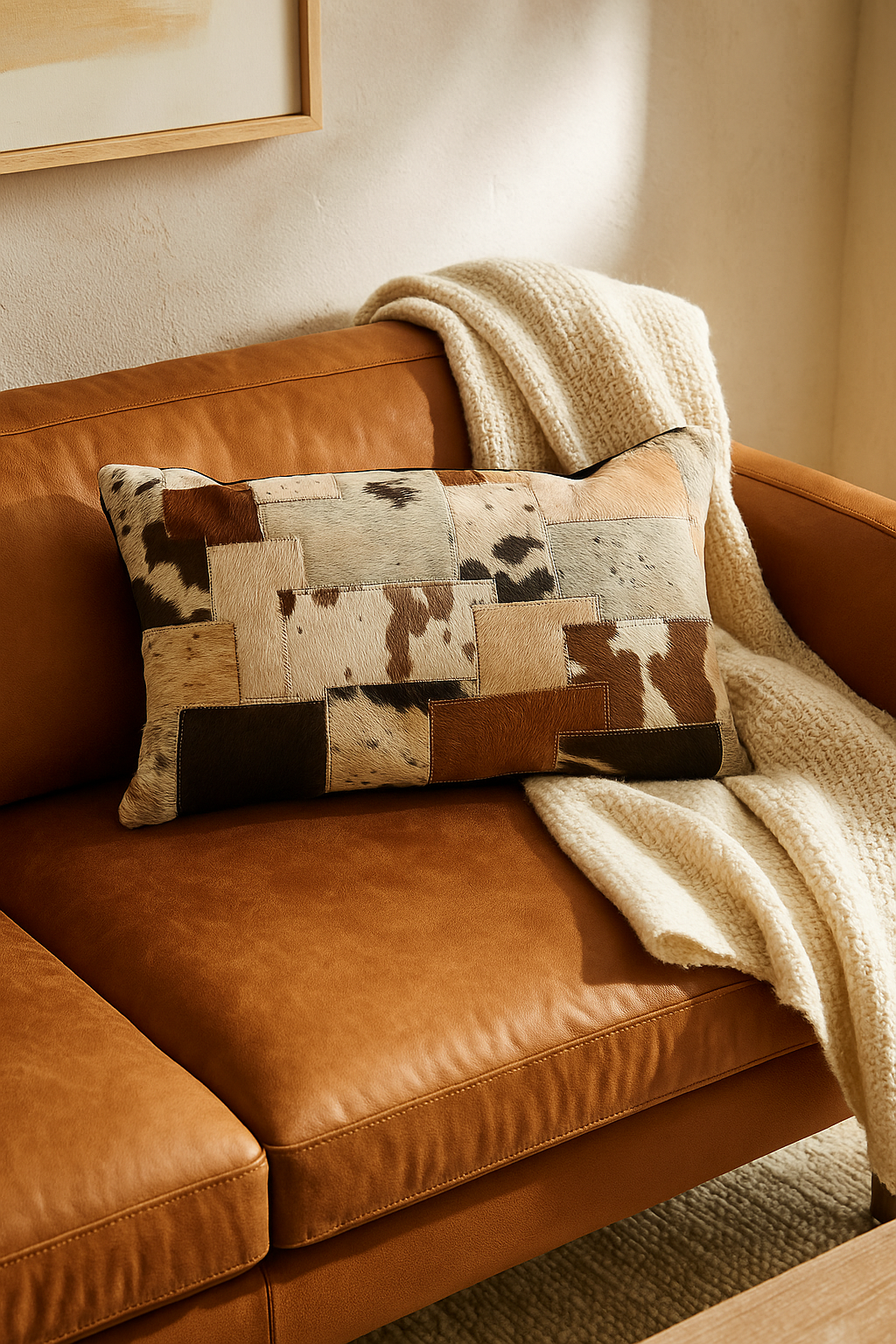 Outback Patchwork Cowhide Lumbar Cushion | Leatherly