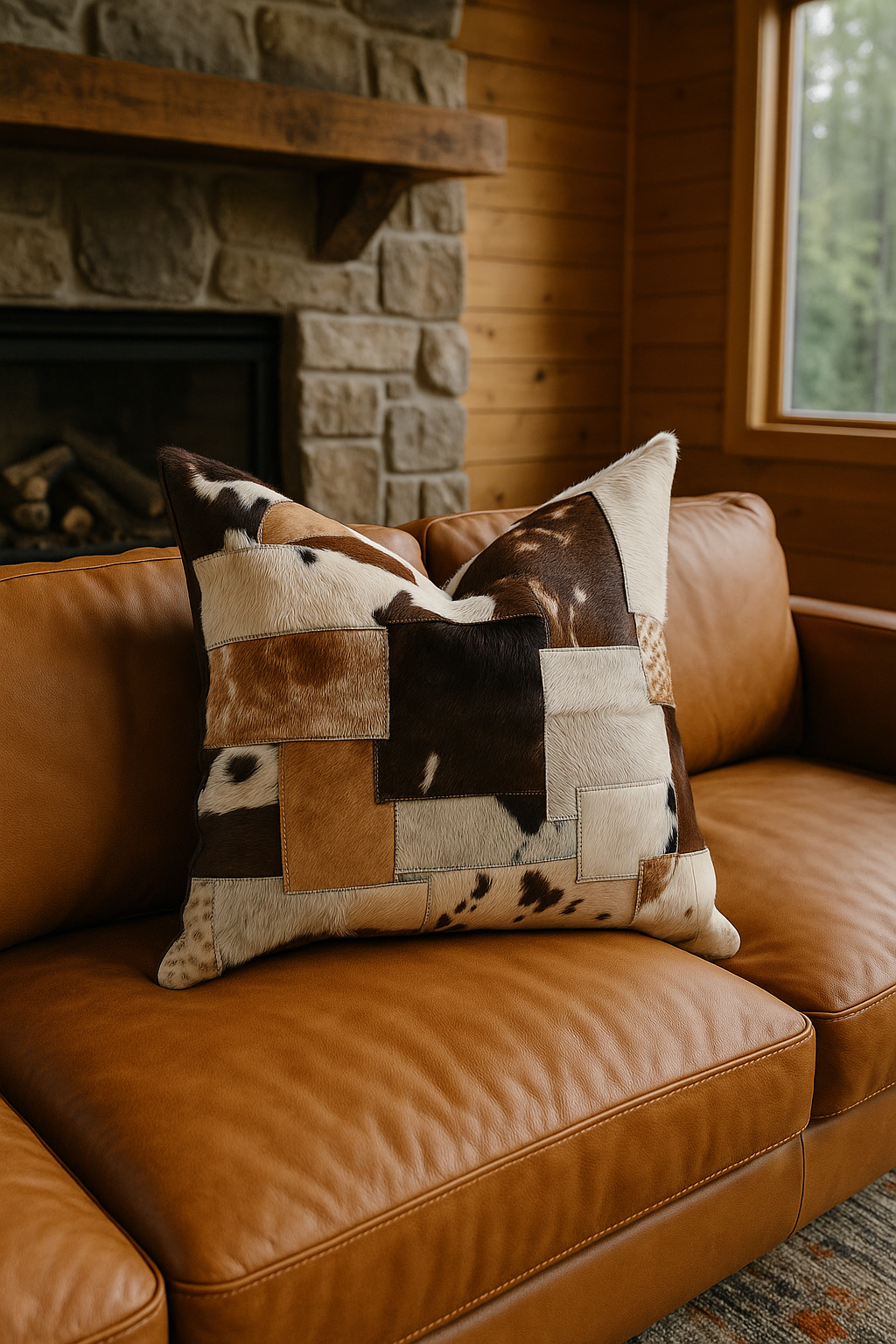 Heritage Genuine Cowhide Cushion Cover - Rustic Patchwork (60x60Cm)