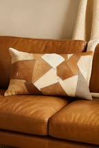 Cowhide Leather Lumbar Cushion Cover - Natural Tan Tones | Leatherly