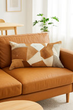 Cowhide Leather Lumbar Cushion Cover - Natural Tan Tones | Leatherly