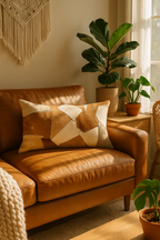 Cowhide Leather Lumbar Cushion Cover - Natural Tan Tones | Leatherly