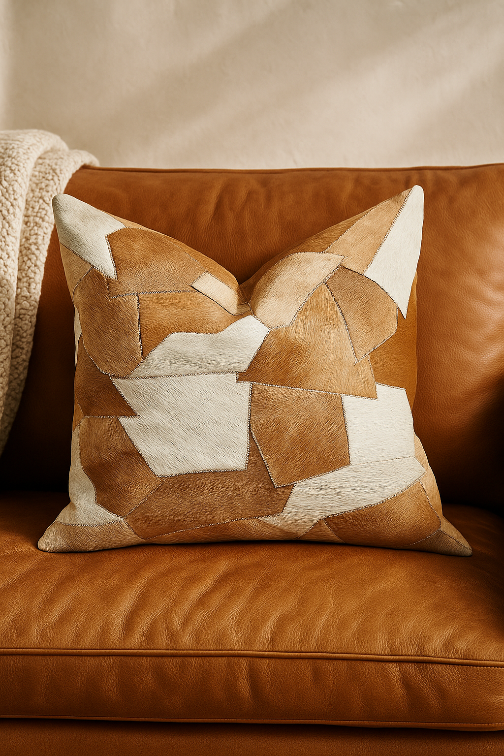 Handcrafted Cowhide Leather Cushion Cover | Sahara Patchwork 60x60cm | Leatherly