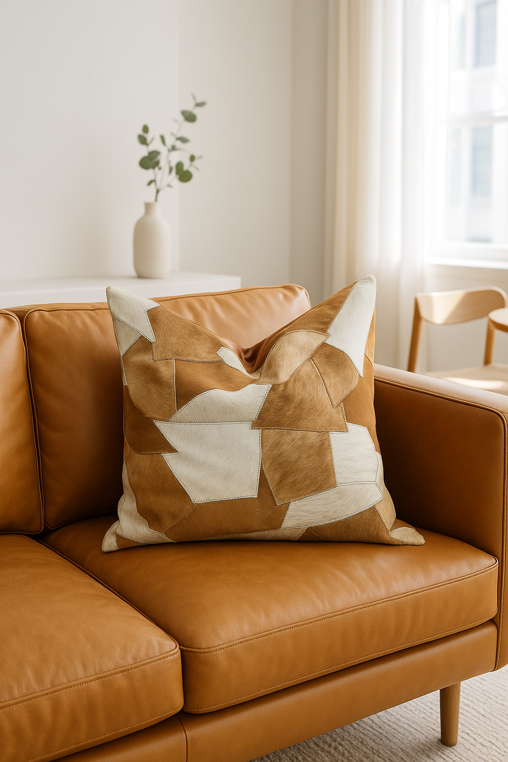 Handcrafted Cowhide Leather Cushion Cover | Sahara Patchwork 60x60cm | Leatherly