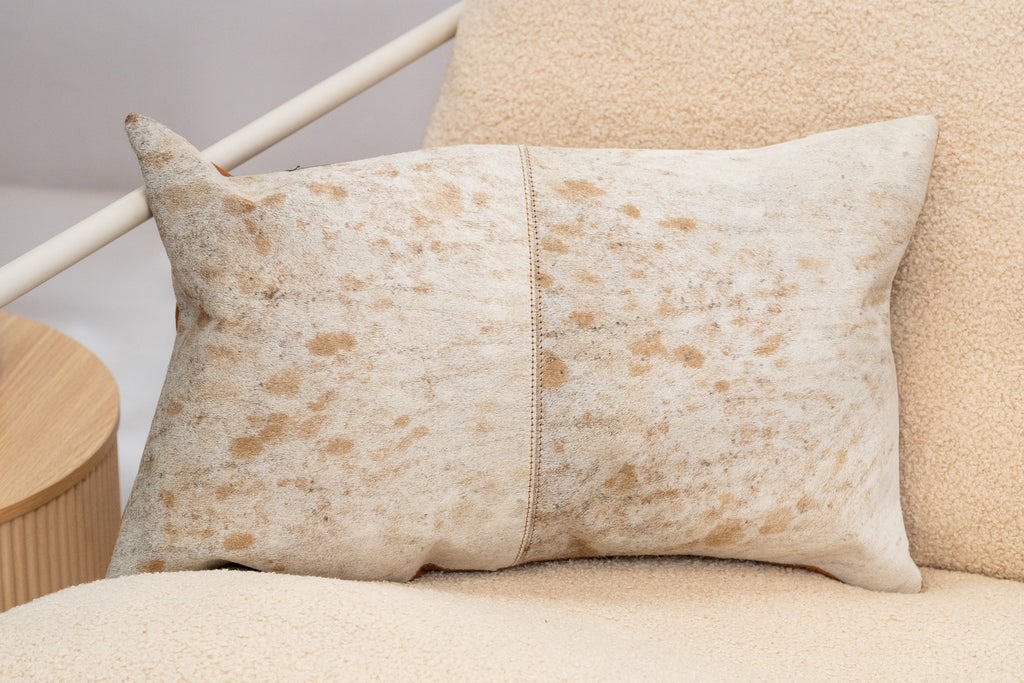 Luxury Brown & White Cowhide Cushion - Rectangle Pillow Cover