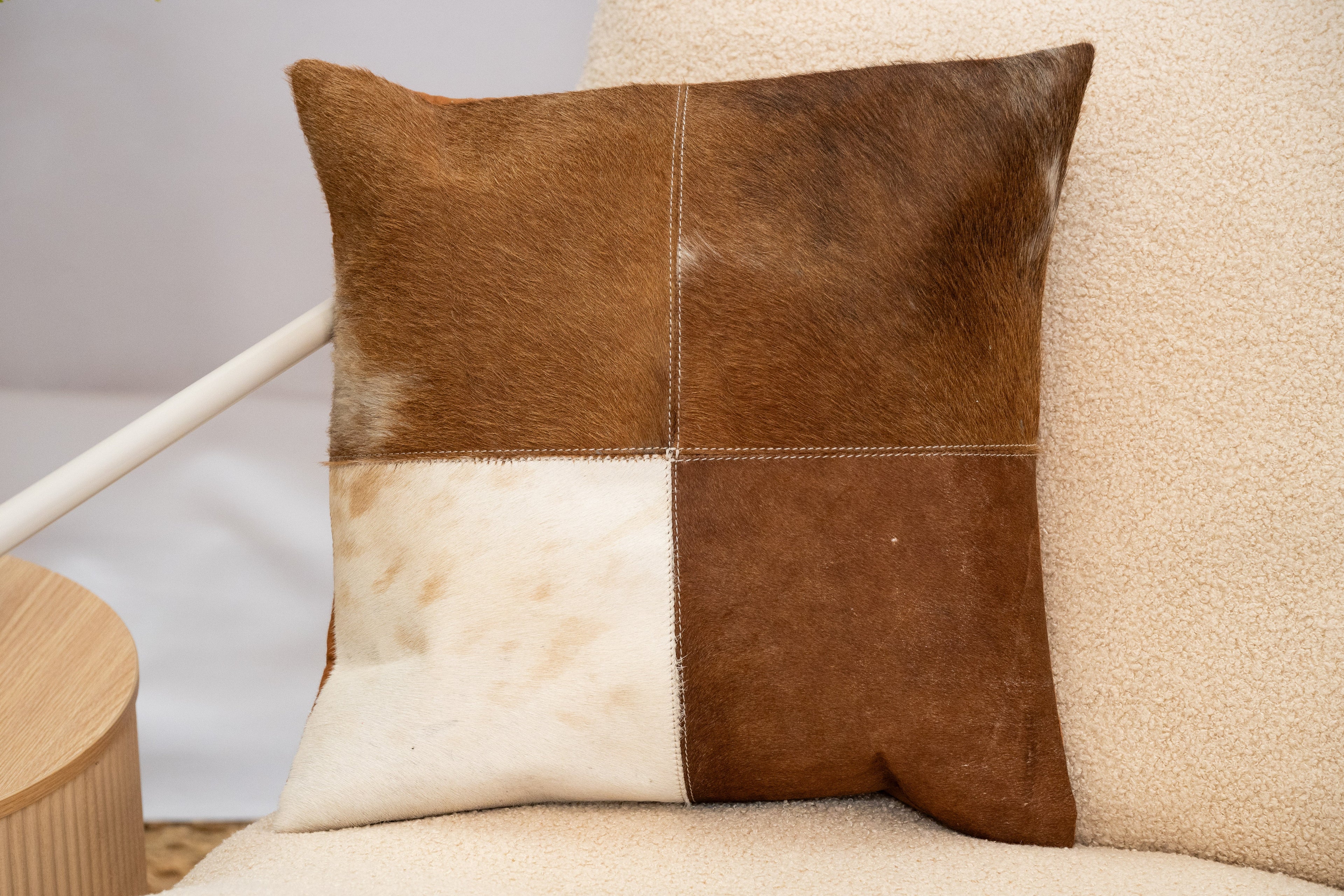 Cowhide Leather Cushion Cover - Natural Patchwork Hide Pillow (45x45cm)