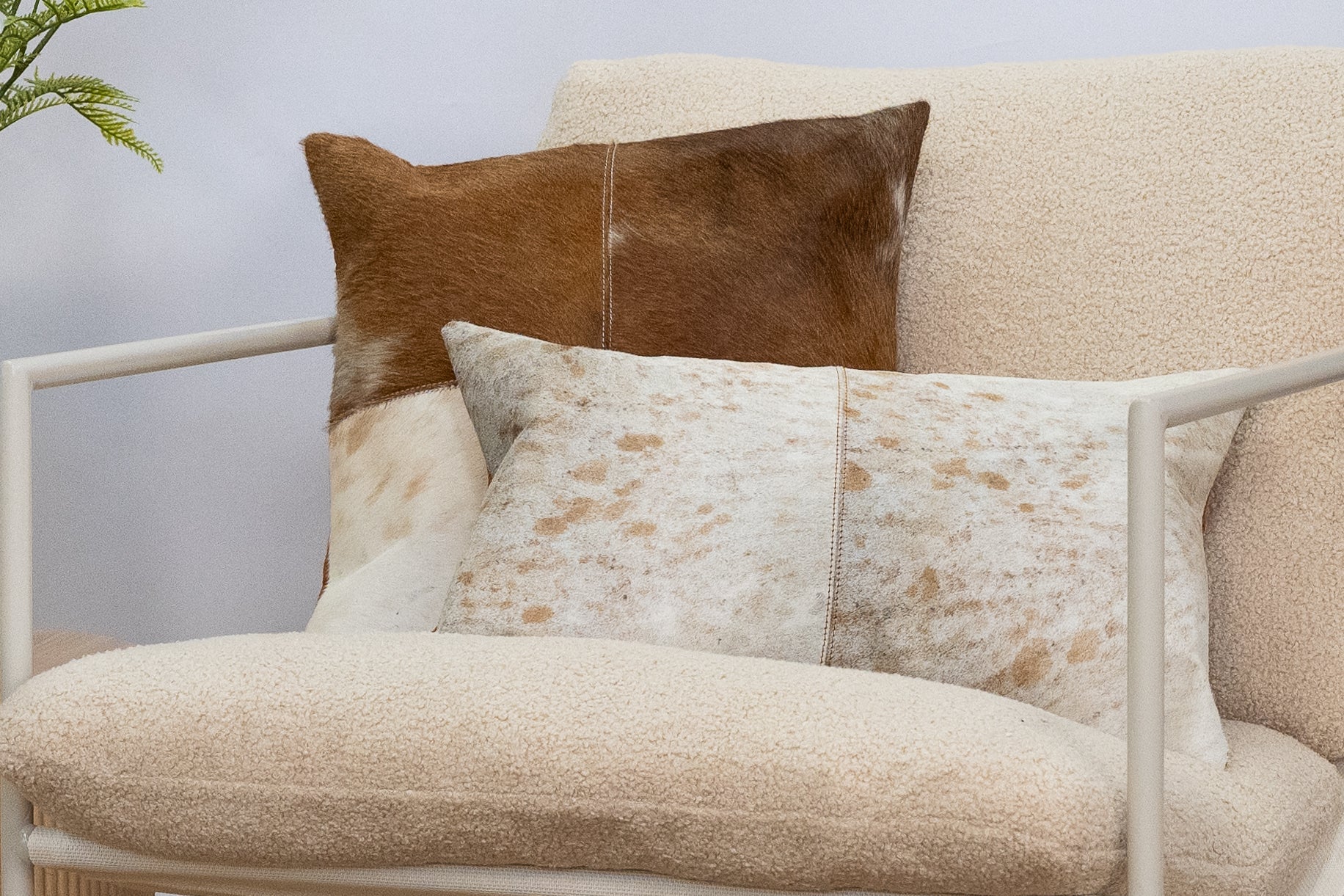 Luxury Brown & White Cowhide Cushion - Rectangle Pillow Cover