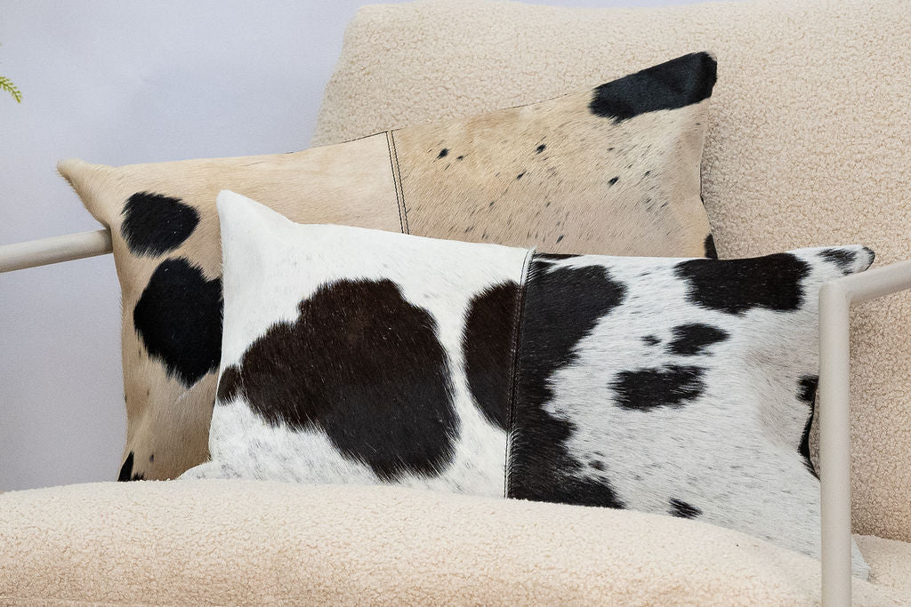 Luxury Black & White Cowhide Cushion - Rectangle Pillow Cover (Handcrafted)