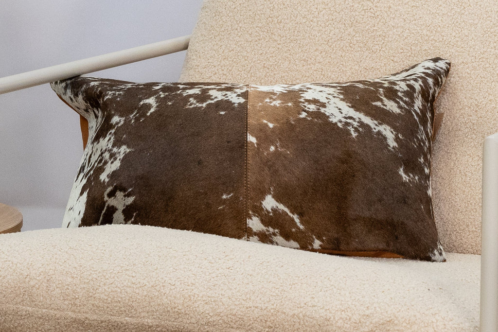 Luxury Brown & White Cowhide Cushion - Rectangle Pillow Cover
